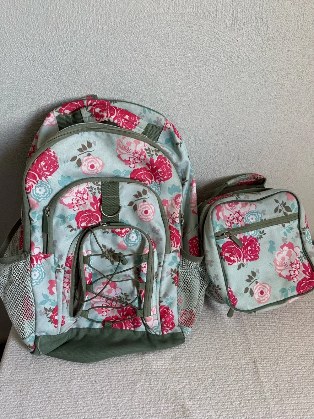 Pottery Barn Teen Floral Backpack and Lunch Box - Mint and Pink